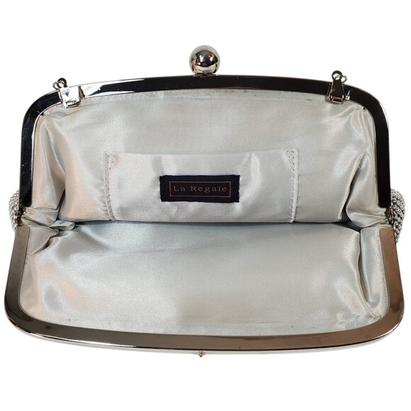 La Regale Silver Beaded Mesh Crossbody Bag with Metal Chain and Ball Clasp - Picture 3 of 6